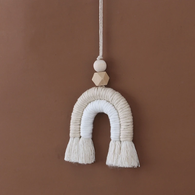 Macrame Rainbow Wall Hanging Decoration Boho Home Decor Party Supplies Baby Shower Dorm Kid Room Bead Car Ornaments 2