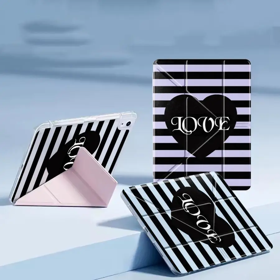 Elegant Black Stripes Tablet Case with Y-Fold Design