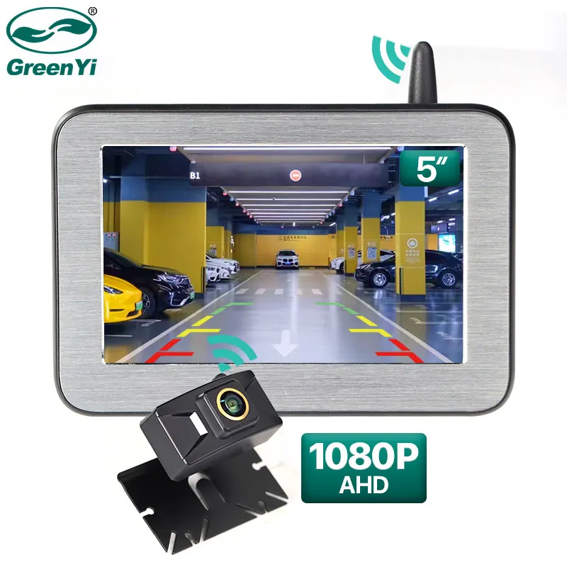GreenYi 무선 IPS 스크린 주차 모니터, AHD 1080P 송신기, HD 후방 카메라, 트럭, 버스, 자동차, 야간 투시경, 5 인치