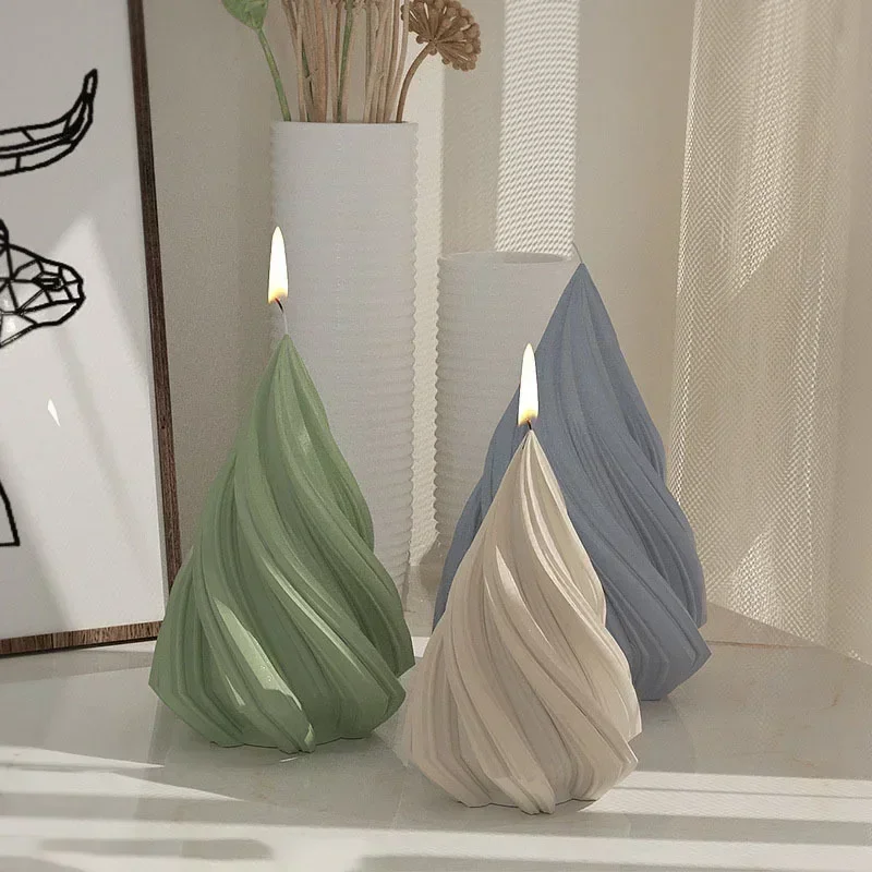 3D Geometric Rotating Conical Silicone Candle Mold DIY Aromatherapy Resin Plaster Making Mould Irregular Mold Home Decor