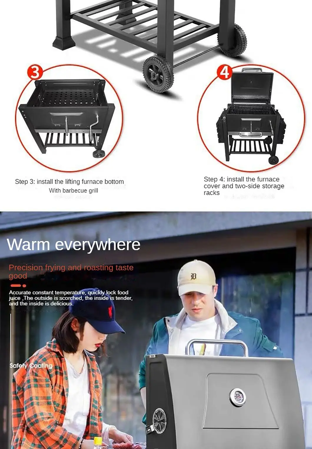 New Oil Drum Barrel Outdoor Charcoal Barbeque BBQ Grills Backyard Party Barbecue Smoker with Rotisserie Roast Chicken Rack