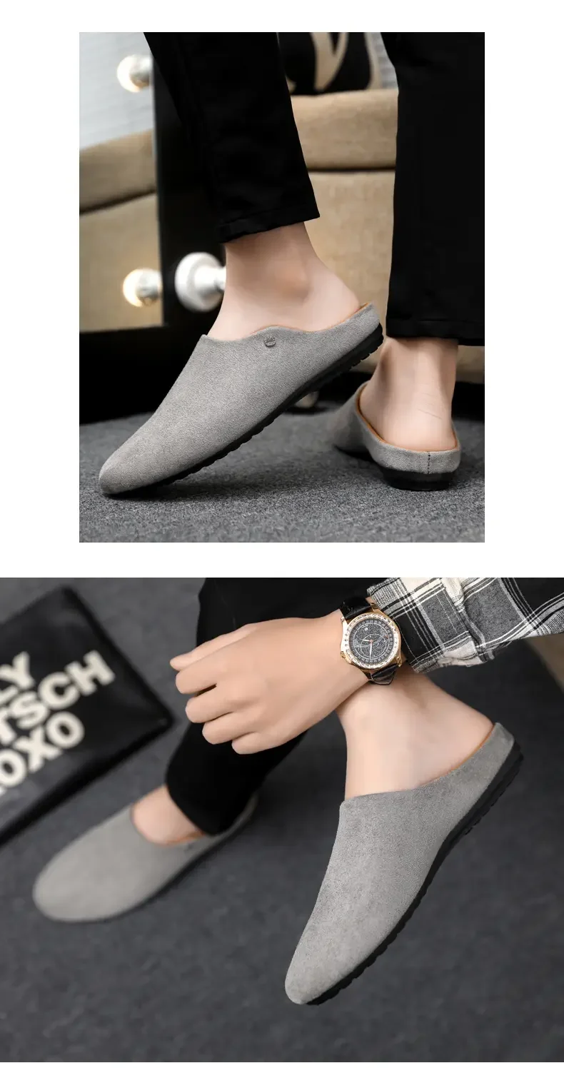 Office Casual Soft Bot Mule Slippers Men's Large Size Slip-On Clog Sle Breathable Flat Heel PU Leather Men oes