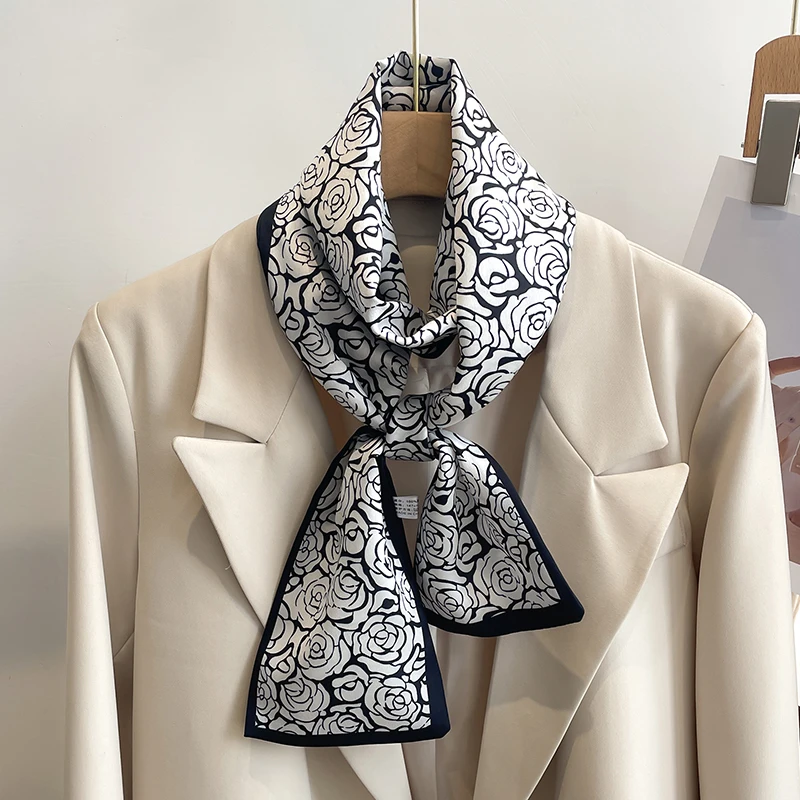 Frauen Seide Gefühl Gedruckt Design Schal Schal Mode Luxus Lange Schmale Kleine Seide Schals Damen Stirnband Kopftuch taschen wickeln – Detail 30