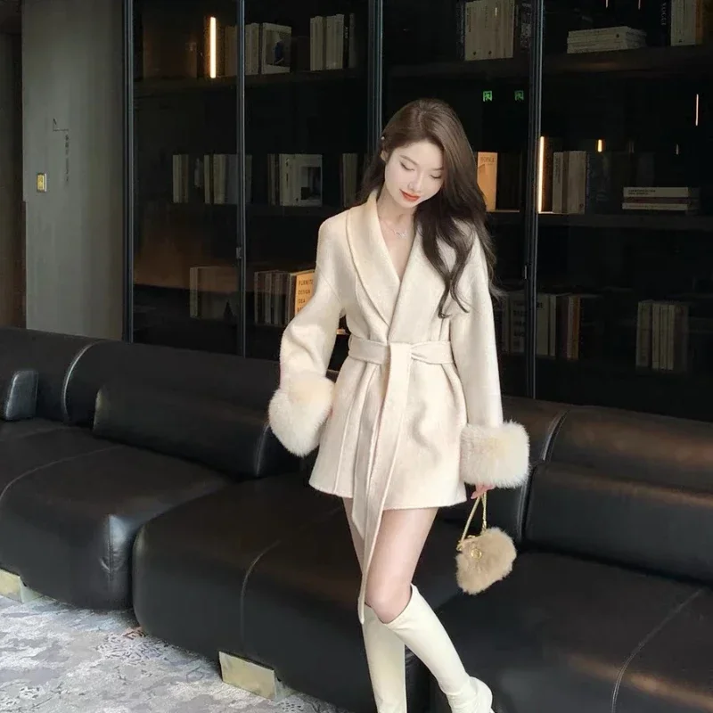 

High-grade Short Women's Tweed Trench Coat Long Section Pure Temperament Coat Long-sleeved Lapel Thin Commuter Jacket Female