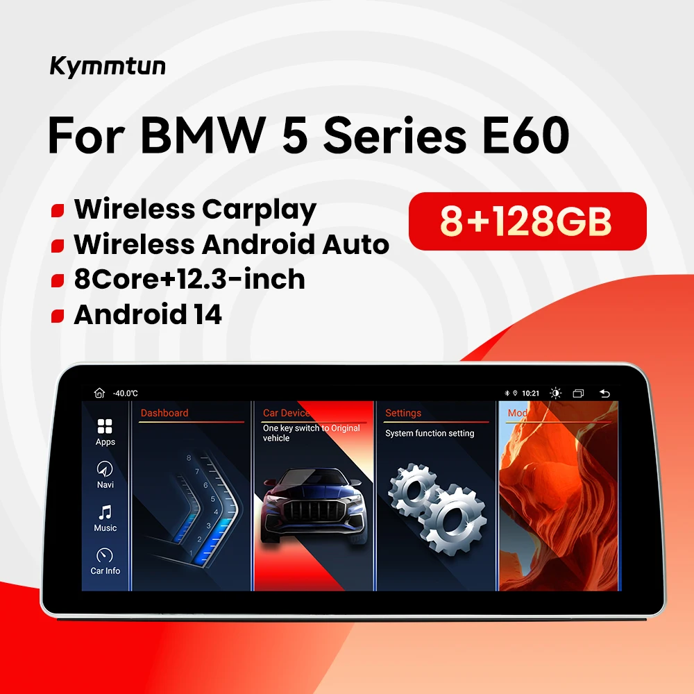 12,3-calowy bezprzewodowy odtwarzacz samochodowy CarPlay Android Auto do BMW serii 5 E60 E61 CCC CIC Multimedia 8+128G GPS 4G Wifi Nawigacja