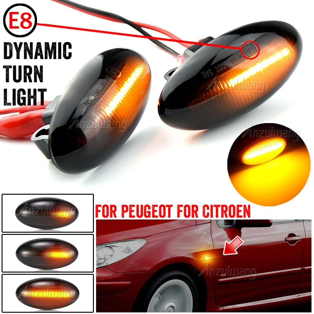 

Dynamic LED Flashing Turn Signal Lamp Side Marker Lights For Peugeot 307 206 407 107 607 1007 Citroen C1 C2 C3 C5 C6 Indicator