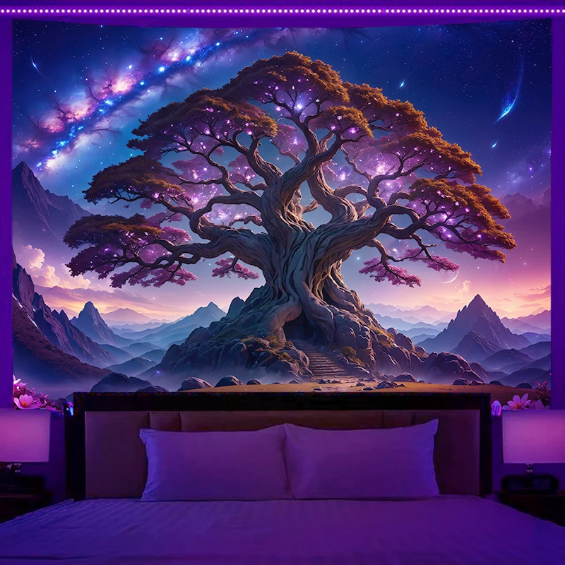 Fluorescent wall hanging fantasy starry sky planet city scenery tapestry art background cloth bedroom room home decoration 2