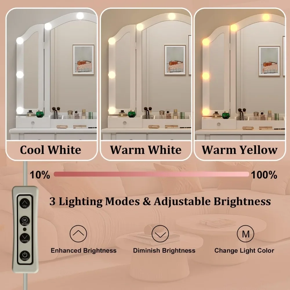 glamorous makeup vanity table with illuminated mirror and lighting