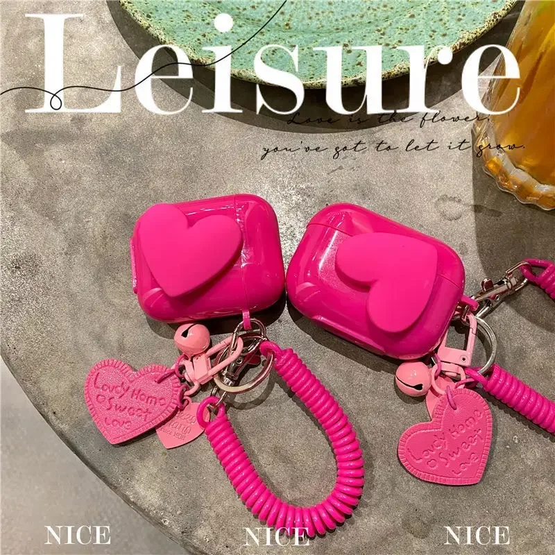 Rose Heart Design Soft Silicone Earphone Case with Flexible Keychain