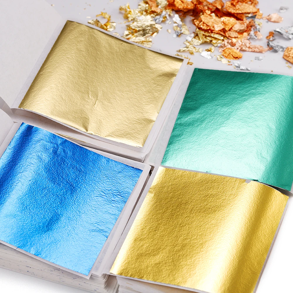 100pcs 8x8cm Imitation Gold & Silver Foil Glitter Sheets for DIY Crafts & Jewelry Making