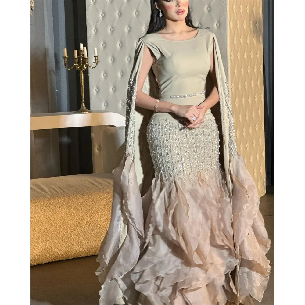 

Saudi Arabia Ball Dress Evening Jersey Beading Pleat Ruched Wedding Party A-line O-Neck Bespoke Occasion Gown Long Dresses