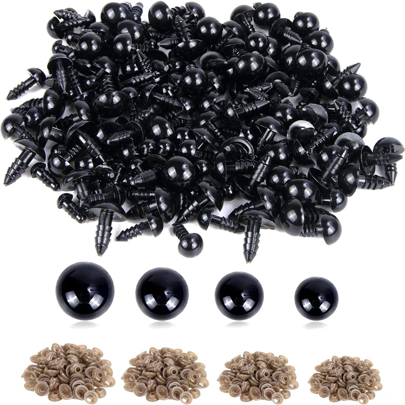 Black Plastic Safety Eyes for Crafts and Doll Decoration - 200/100PCS Toy Eye Kit (5-20mm)