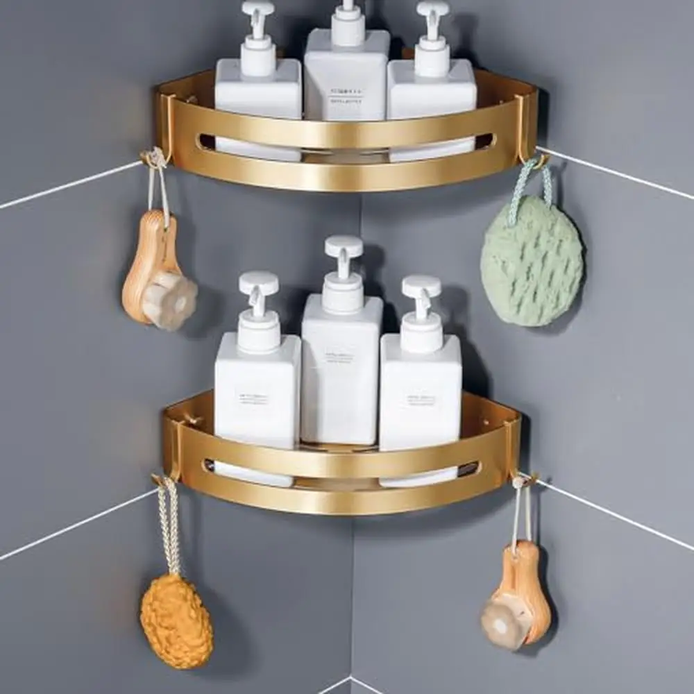 Brushed Gold 2-Pack Bathroom Shelves Shower Corner Caddy Organizer Rust Resistant Aluminum Construction Easy Install Adhesive or 4