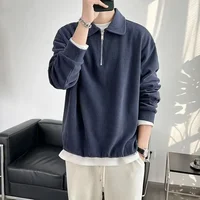 Casual Men's Knitted Sweater Long Sleeve Polo Collar Trendy Autumn Fashion Pure Color Leisure Comfortable Knitwear