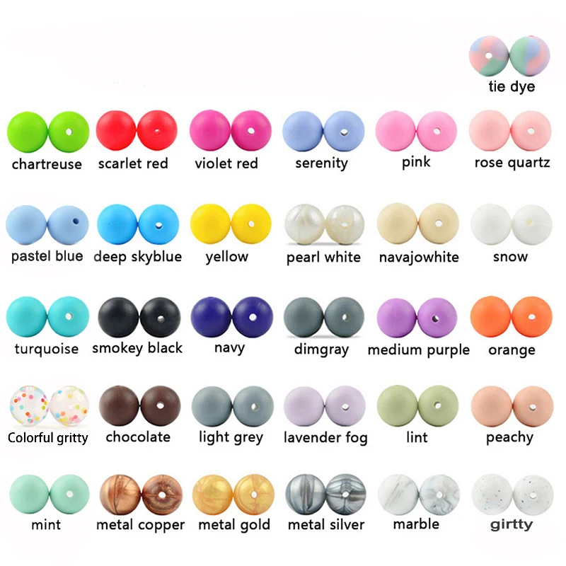 LOFCA 50pcs/lot 9mm Silicone beads Loose Teether Beads BPA Free Food Grade Baby Teether Chew DIY Jewelry Necklace Making