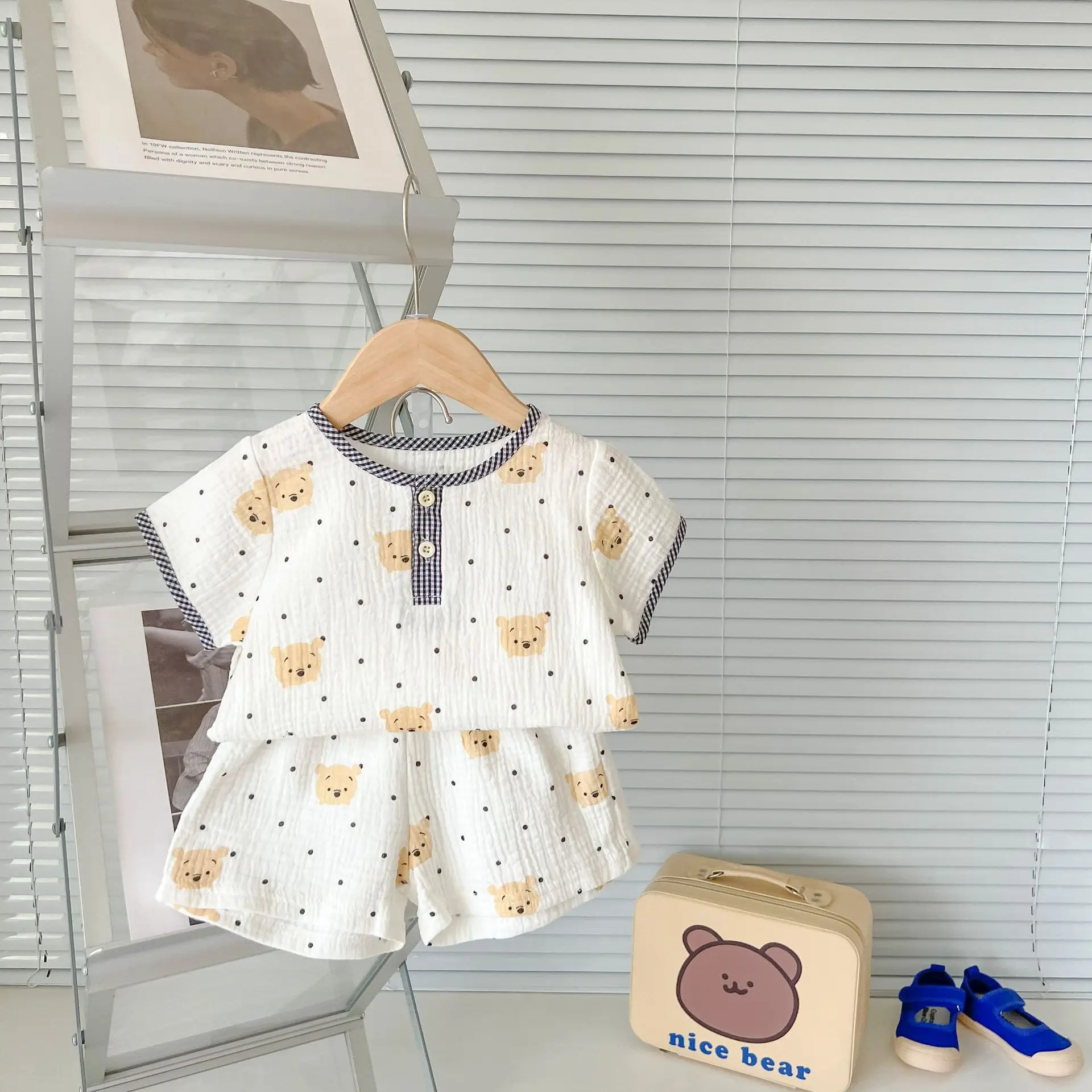 Baby Clothing Set best of sale Kid Summer New Casual Set Cute Bear T-shirt Baby Girl Cherry Short Sleeves Tops And Simple Plaid Loose Cotton Shorts Boy Suit baby dress set for girl