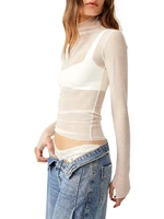 T-shirt en maille transparente pour femme, col montant, manches longues, haut court, chemise transparente, t-shirts grunge Fairycore, Y Retro 6