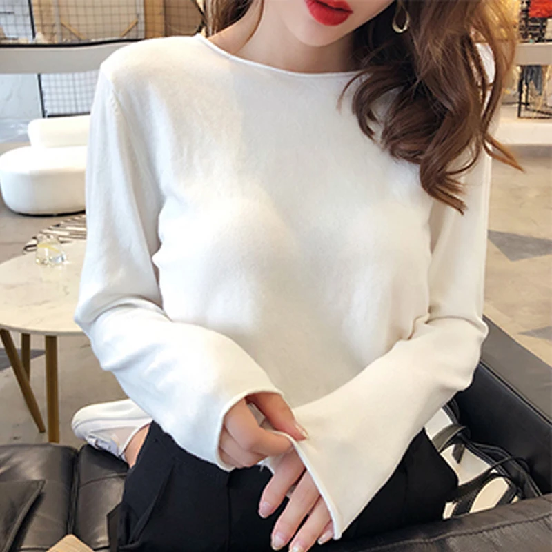 

2023 осенний Модный женский пуловер, свитер с круглым вырезом, вязаный Свободный Повседневный простой свитер, мягкий джемпер с длинным рукавом, топы 28987