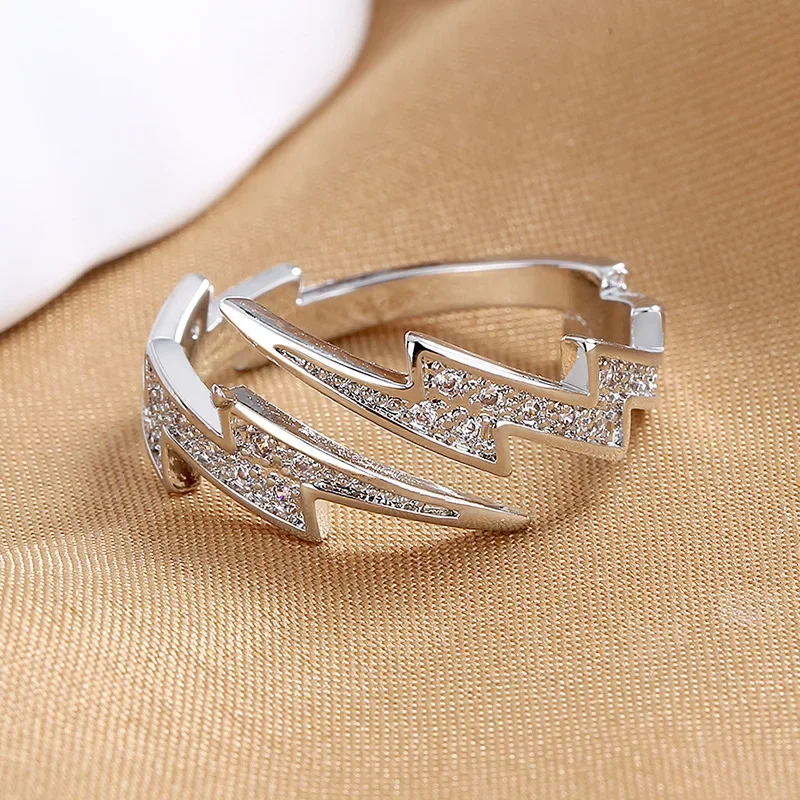 Fashion Rings Punk Rings Fashion Ring Finger Rings Metal Rings Punk Hip Hop Silver Color Lightning Open Rings For Women Men Trendy Irregular EKG Index Finger Ring Personality Jewelry Gift