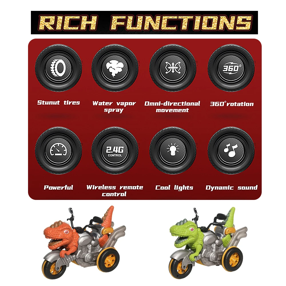 2.4GHz Remote Control Dinosaur Train Motorcycles Toys for Kids Boys,Indoor Outdoor All Terrain Electric RC Car Toys Gifts 6