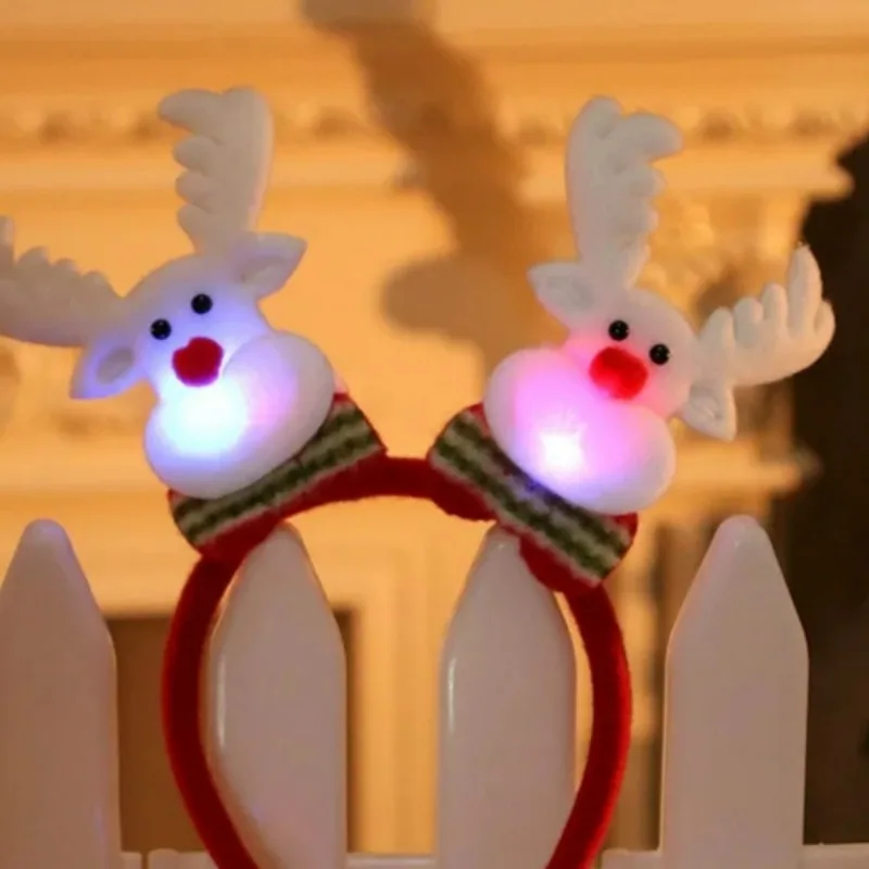 Christmas Glowing Snowman Headband Cute Little Bear Santa Claus Hair Hoop Festival Carnival Luminous Cotton Decoration Headwear
