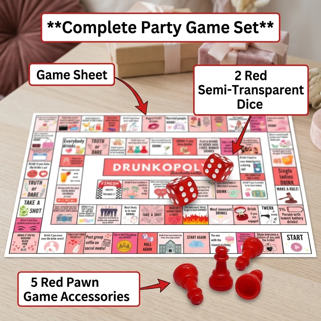 Ultimate Party Board Game Set - Includes Game Sheet, Dice & Pawns for Engaging Family & Friends Fun