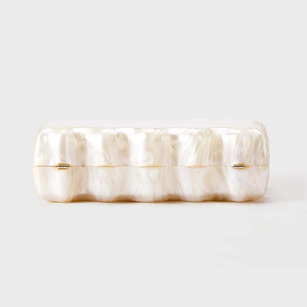 Women's Luxury Elegant Pearlized Marbled Acrylic Clutch Clasp Closure Hard-case Evening Bag Bride Purse Handbag Wedding