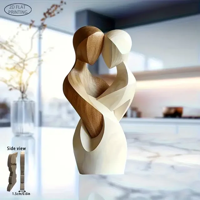 Statue de Couple en bois 2D plate et élégante, décoration moderne pour la maison, bois artificiel, ornements de noël pour la maison, décoration de chambre et de bureau, cadeau 4