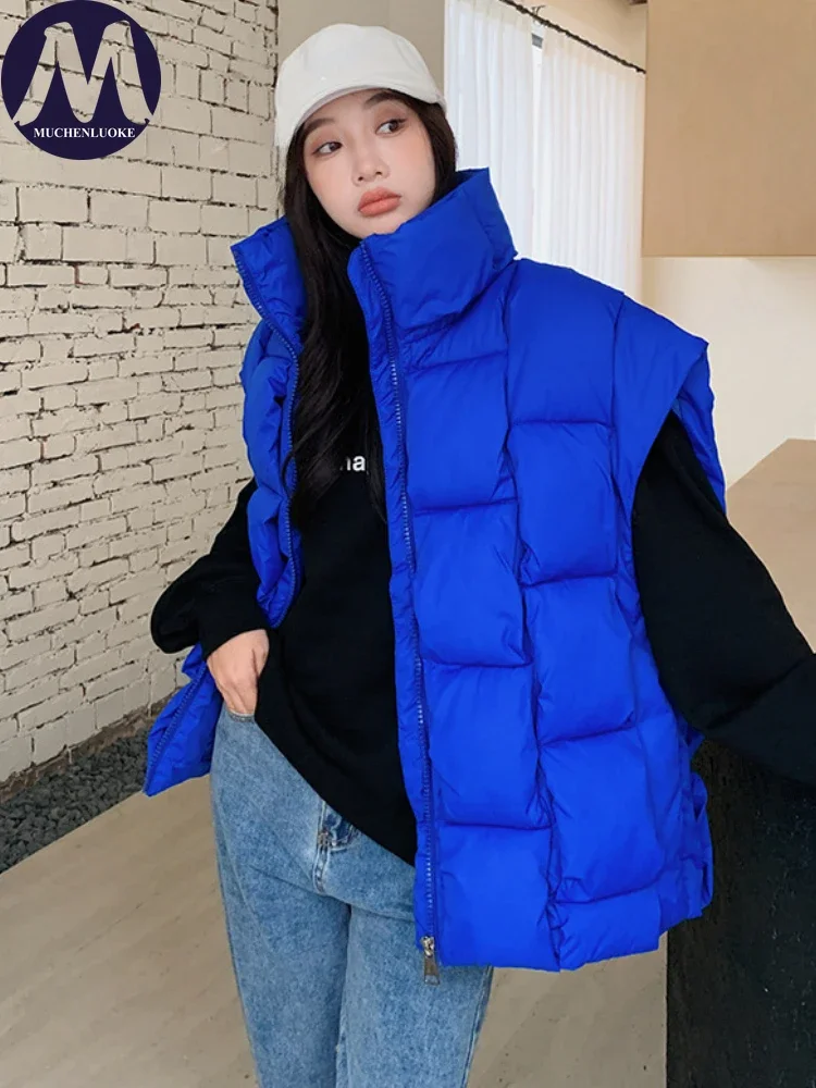 

Women's Winter Down Jacket New 2024 Korean Fashion Stand Collar Thickening Vests Casual Loose Oversize Women Warm Down Coats