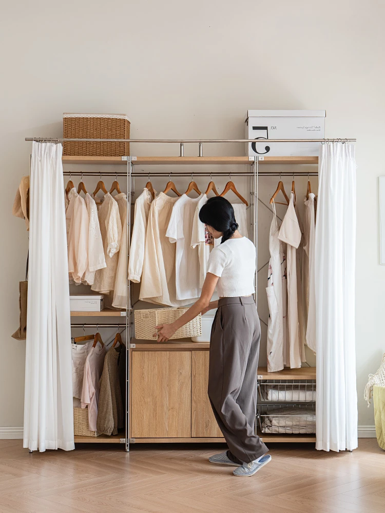 

stainless steel open floor hanger walk-in cloakroom self-made combined wardrobe storage clothes.