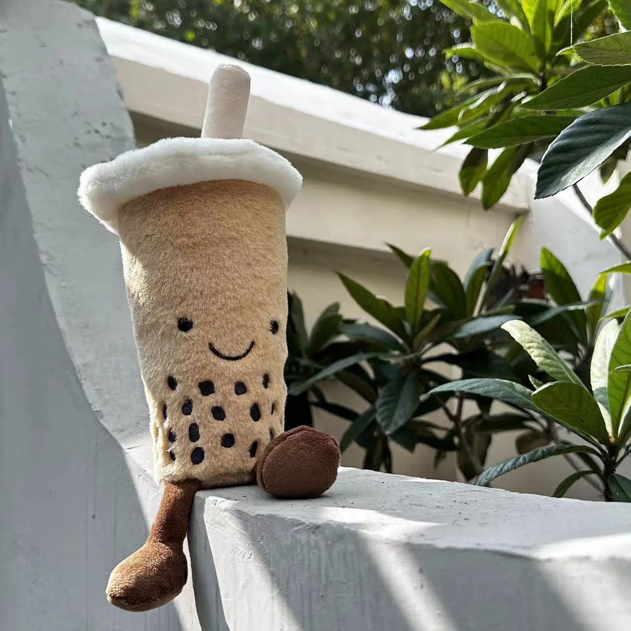 2 Sizes Lonely Brown Bubble Tea Plush Pillow Pearls Boa Smiling Face with Two Legs Sleeping Hug Companion Present 3