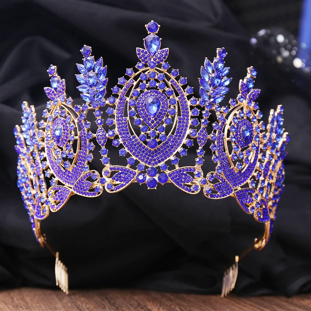 DIEZI 11 Colors Baroque Flower Full Crystal Tiara Crown For Women Wedding Luxury Dress Queen Bridal Bride Crown Hair Accessories