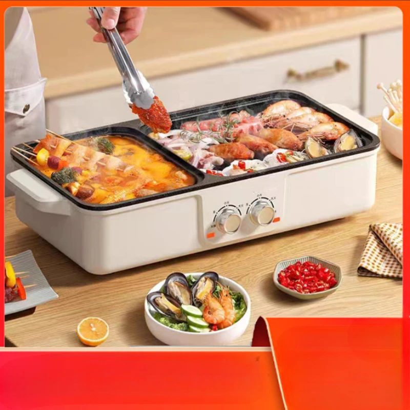 220V Home Style Integrated Pot Barbecue Non Stick Multifunctional Electric Plate Hot Pot Dual-purpose Electric Cooking