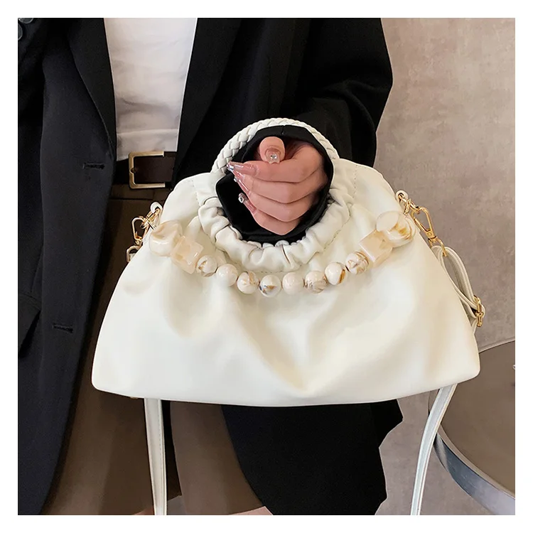 Solid Color Pleated Tote Bag 2022 Fashion New High-quality Soft Leather Women's Designer Handbag Travel Shoulder Bags Armpit Bag