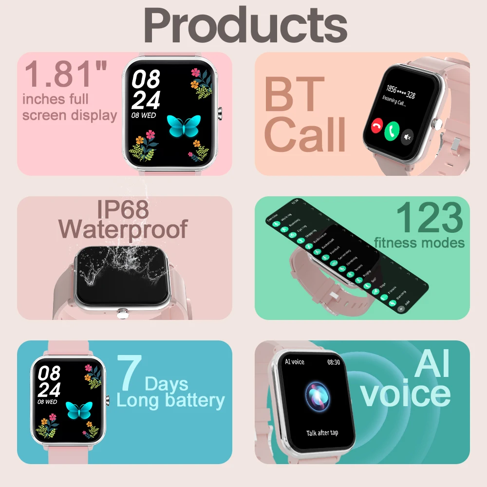 LAXASFIT   ȭ Ʈ ġ, 1.81 ġ HD Ǯ ġ ũ, 100 +  , IP68  Ʈ ġ, 2024 ǰ