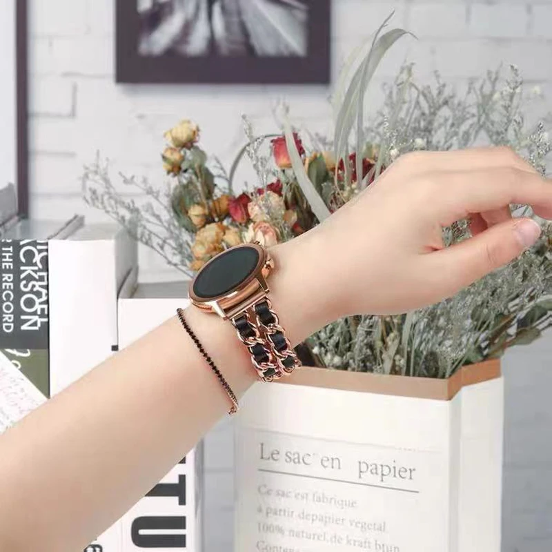 20mm 22mm Strap for Active 2 Samsung Galaxy Watch 4 3 Huawei Watch GT2 Men/Women Metal+Leather bracelets band for Amazfit Bip