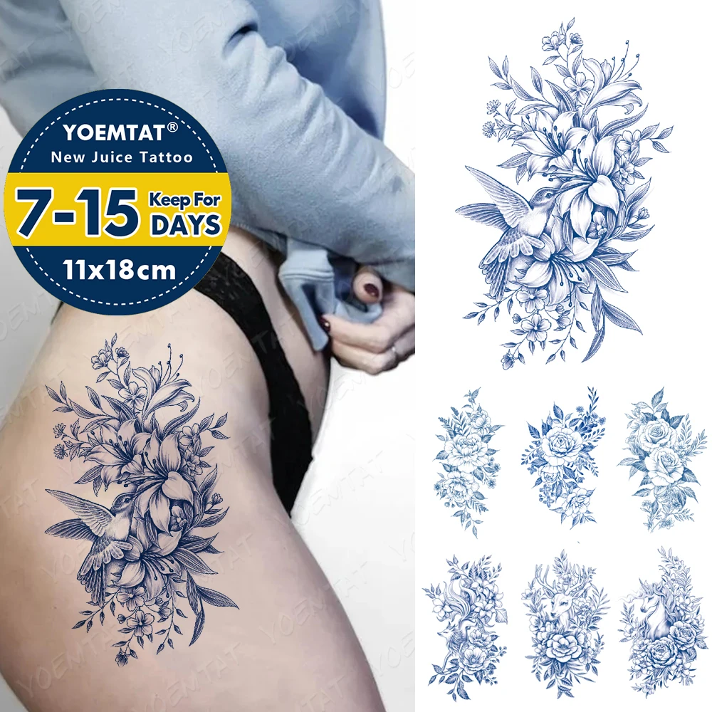 

Semi-Permanent Waterproof Temporary Tattoo Sticker Bird Pony Flower Rose Genipin Herbal Lily Juice Lasting Ink Fake Arm Tatoo