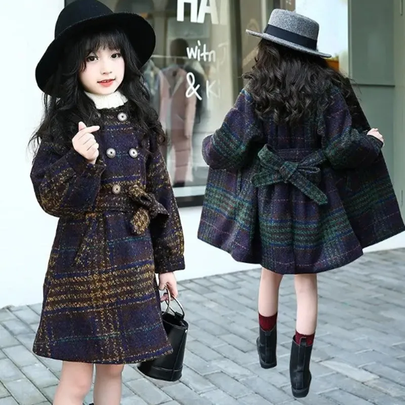 

Girls Kids Woolen Coat Jacket Overcoat 2022 Lovely Warm Plus Thicken Winter Cotton Fleece Children's Clothing