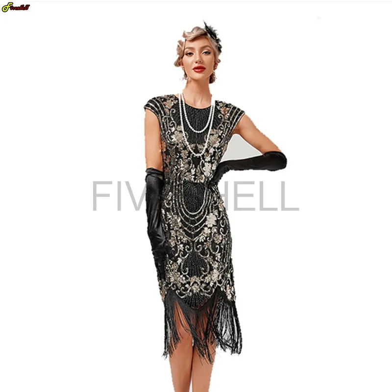 Vrouwen Flapper Jurk Groen Pailletten Franjes Jaren 1920 Jurk