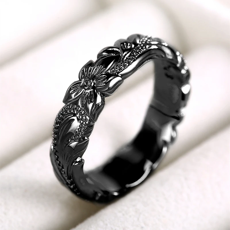 Huitan Elegant Carved Flower Pattern Band Classic Women Engagement Wedding Rings High Quality Delicate Female Accessories Rings