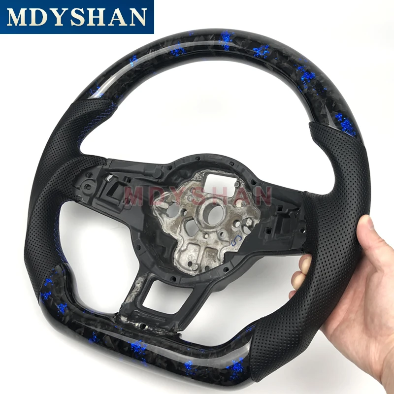 Real Forged Carbon Fiber Steering Wheel Blue Flake for Volkswagen VW Passat MK6 MK7 Golf6 Golf7 GTI R Scirocco Custom Style