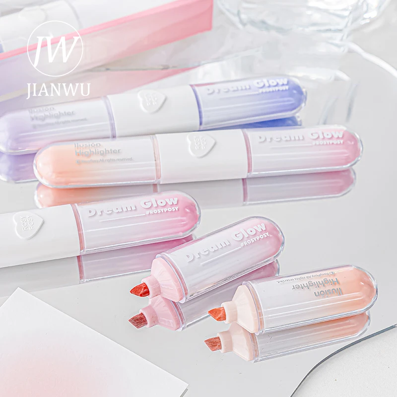 JIANWU 3 Pcs/set Simple Doubleended Dual Color Highlighter Set