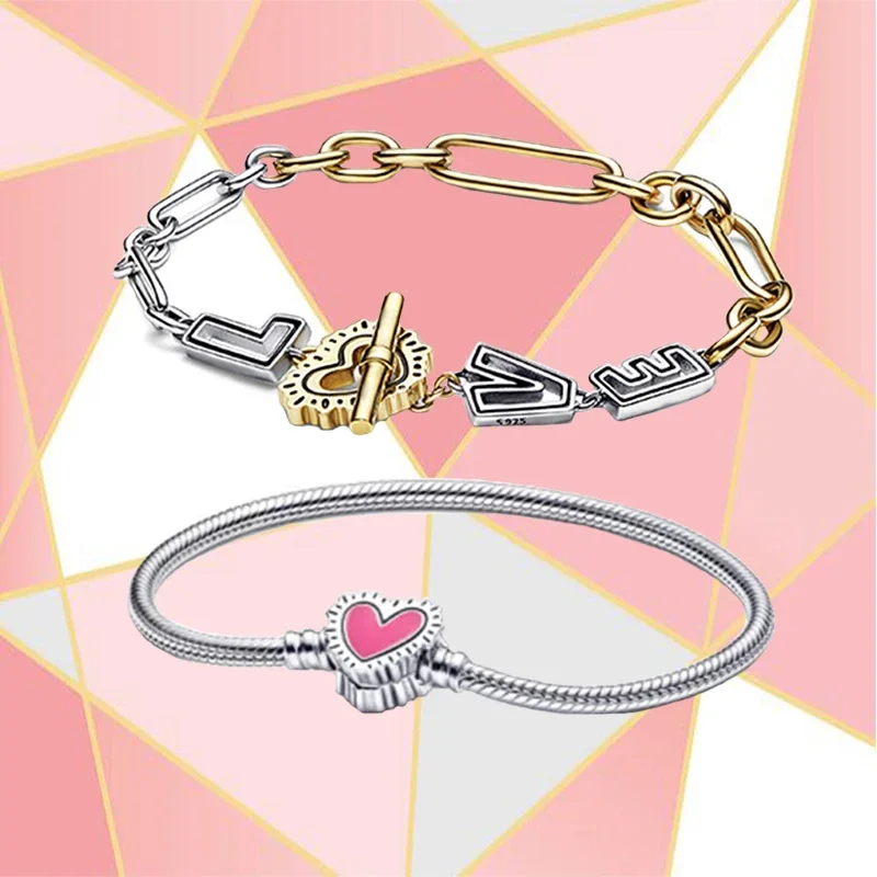 

2022 New High-quality S925 Sterling Silver Two-tone Love Link Always Radiant Heart Bracelet Fashion Diy Trend All-match Jewelry