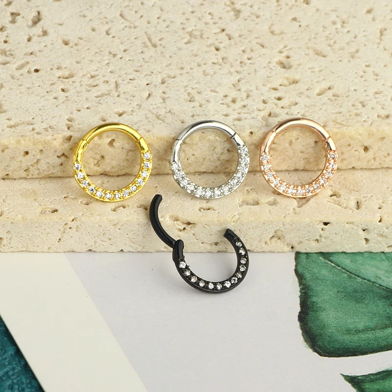 16G Septum Clicker Ring Stainless Steel Brass Cartilage Helix Tragus Hoop Daith Earrings Nose Rings Hoop Hinged Segment Clicker