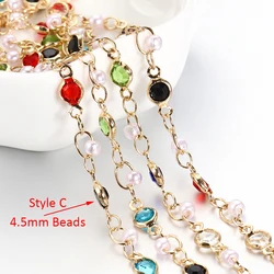 1 Meter 6mm Colorful Crystal Beaded Necklace Chain for DIY Jewelry and Crafts (C - MI - KC Gold)