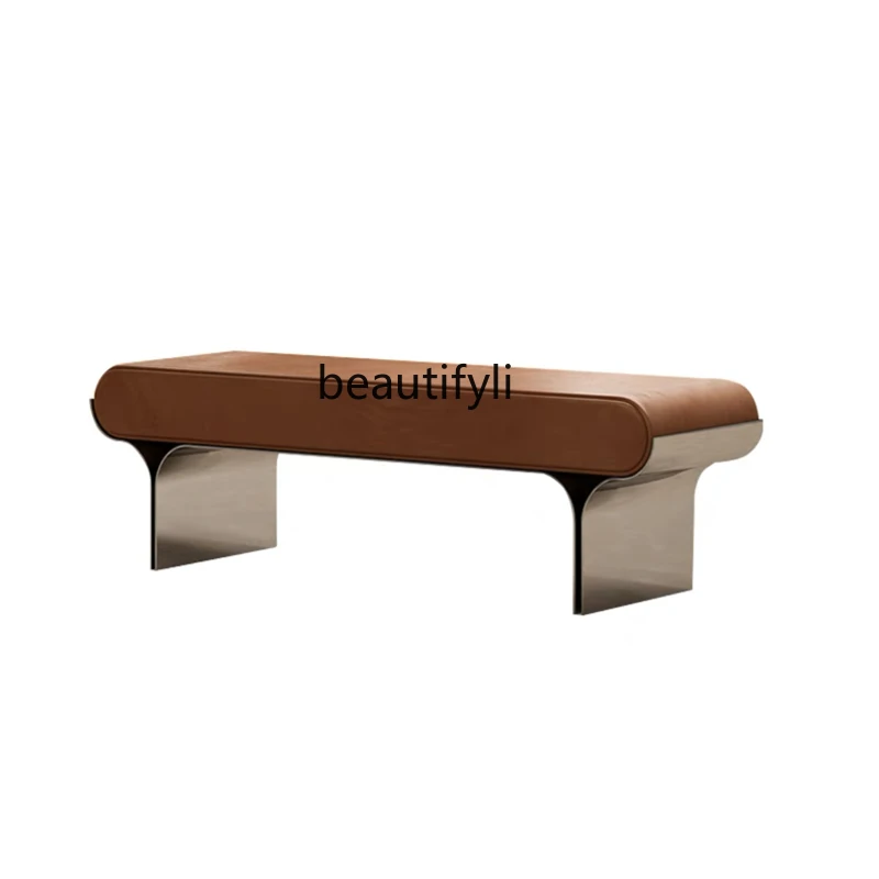 

Modern Minimalist Leather Bed End Stool Bedroom and Household Affordable Luxury Style Model Room Bedside Long Shoe ChangingStool
