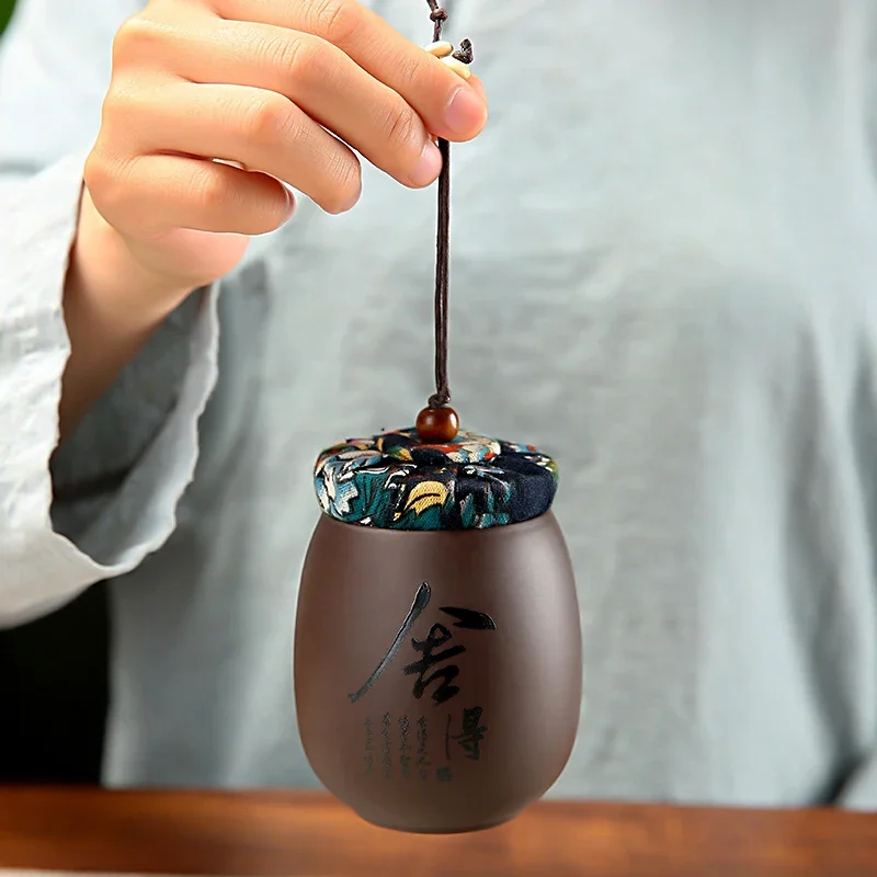 Tea Canister Ceramic Storage Jar Airtight Container Purple Clay Tea Jar Pu Erh Tea Box for Home Use