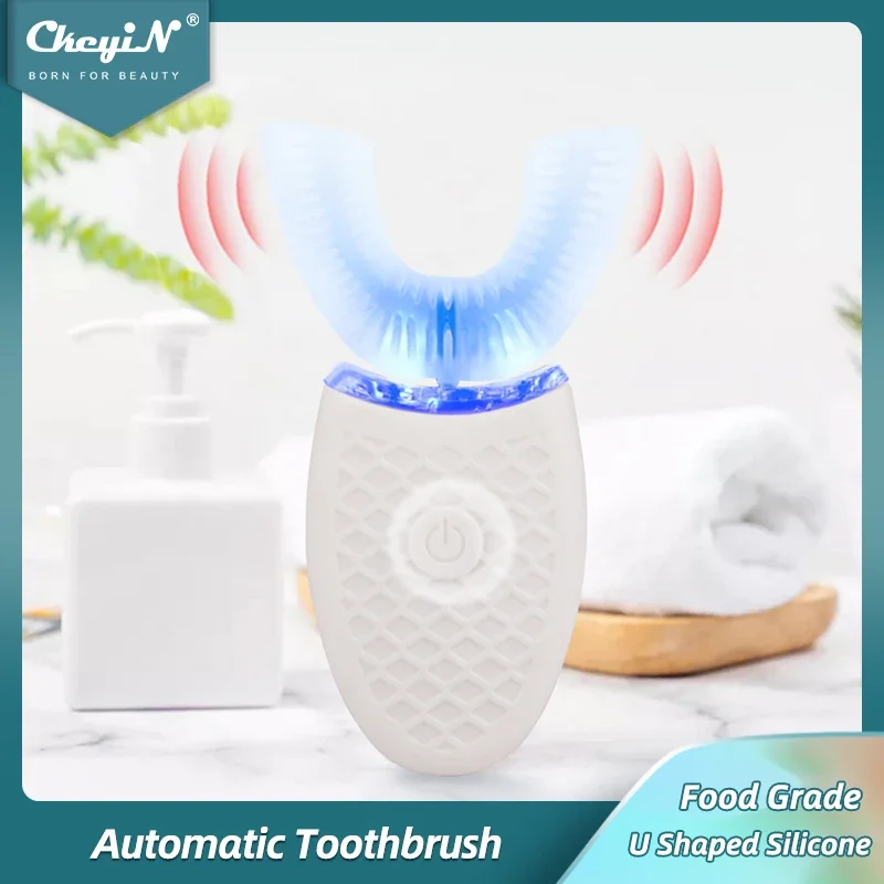 CkeyiN U Shape Electric Toothbrush Automatic Ultrasonic Toothbrush Blue Light Silicone Tooth Brush Oral Care Teeth Cleaning timing pulley xl20t trapezoidal tooth bf shape alloy pulley wheel teeth pitch 5 08 mm bore 6 6 35 8 10 12 14 15 16 18 19 20 mm