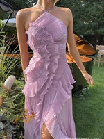 Ruffle ruffles design thin mid-length dress temperament fashion irregular halter women's dress 2025 summer new - Image 3