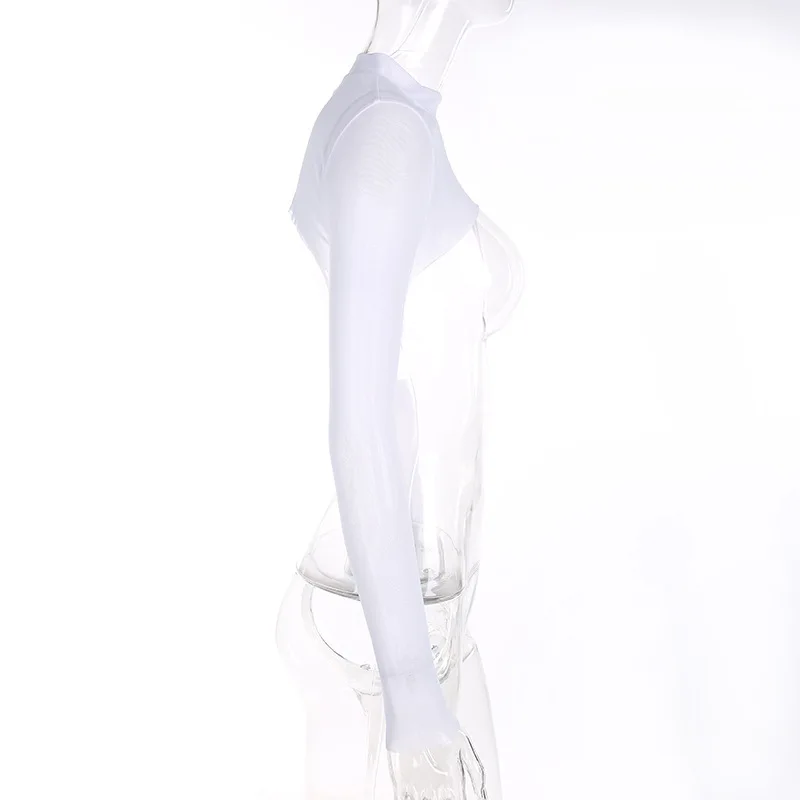 Sexy Women Crop Top Mesh Sleeve T-Shirt Sexy Tops Hollow Out Transparent Tops Ladies T Shirt Black Top Casual T-shirt744_voghion.com